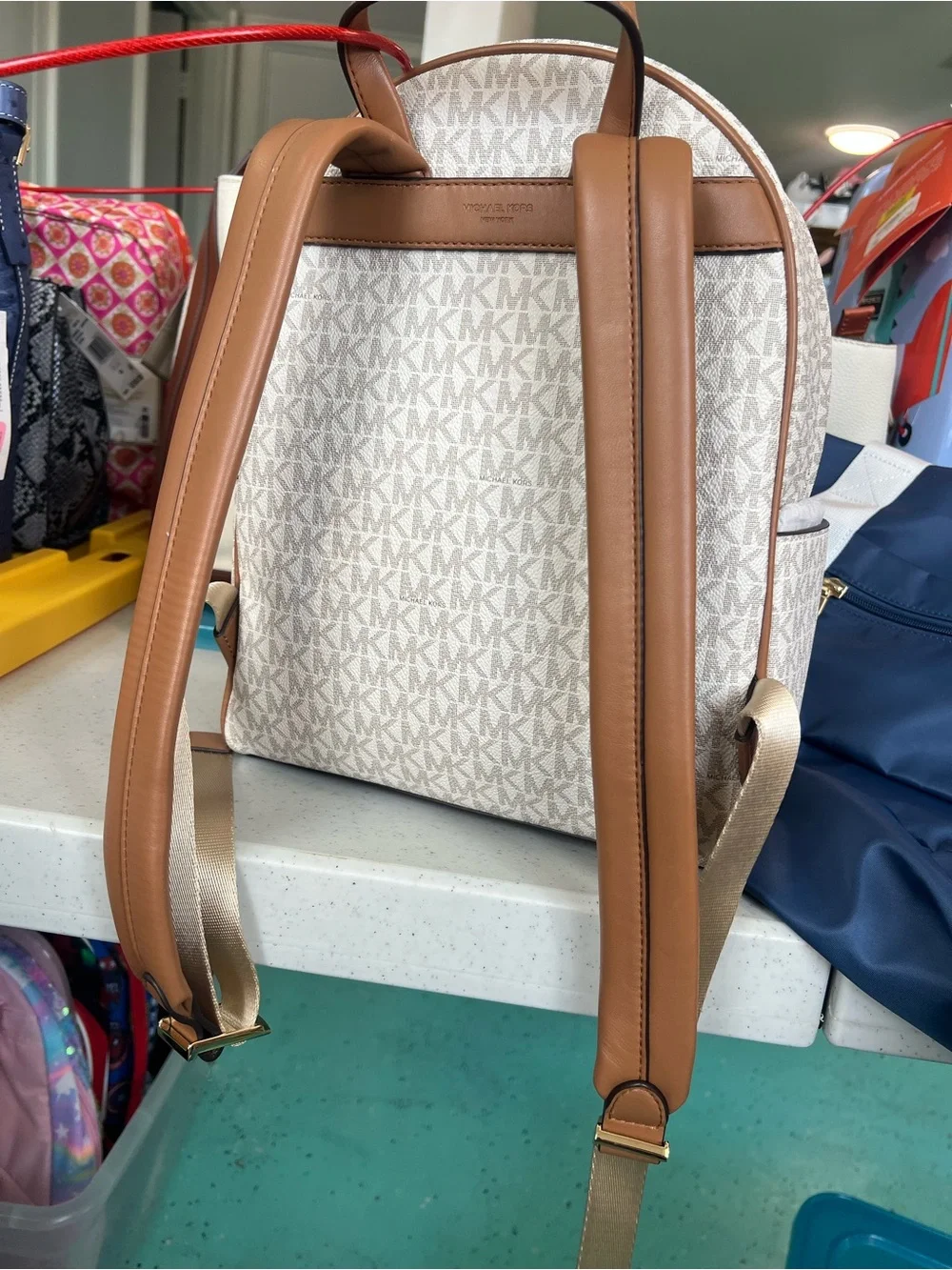 Michael Kors Cream and Brown Logo Backpack